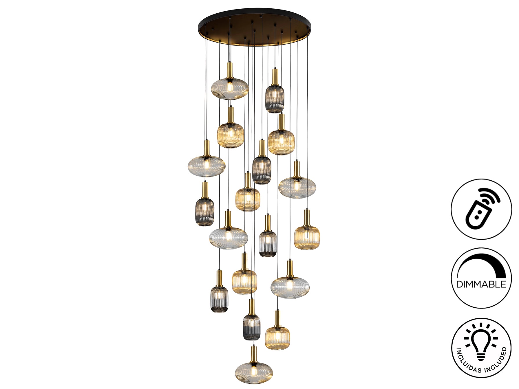 Lámpara de Techo NORMA en Negro y Latón de Schuller, diseño Moderno y Lujoso con Cristal para Comedor y Salón.