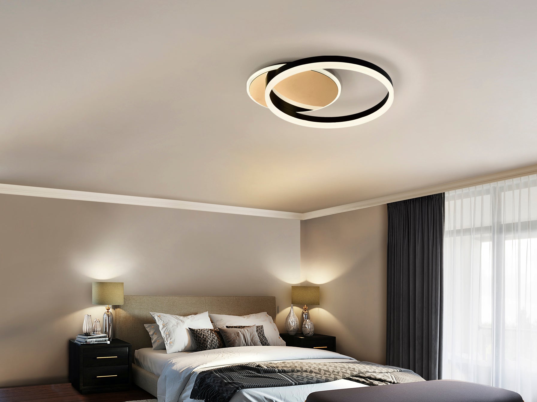 Plafón Oriel Oro Negro Schuller 226387 - Lámpara de techo LED moderna en acero con acabado oro y negro mate para interiores.