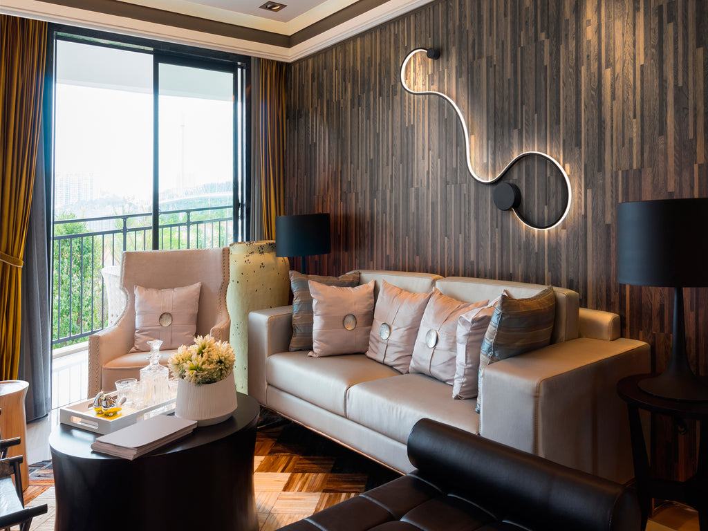 Aplique de pared Grafos Grande en negro de Schuller, modelo 227018, diseño moderno minimalista con iluminación LED para dormitorio y salón.