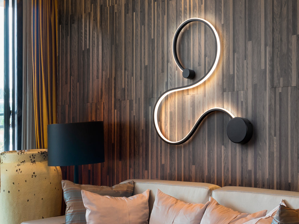 Aplique de pared Grafos Negro mate Schuller, iluminación LED minimalista moderna para dormitorio y salón.