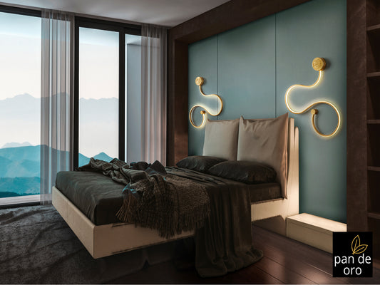 Aplique pared Grafos Pan de oro Schuller 227131, iluminación LED cálida 3000K, 19.5W, 900LM, diseño moderno en acero y aluminio.