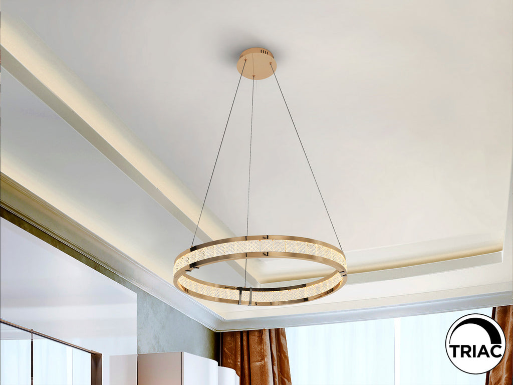 Lámpara de Techo Lorian 1 Aro Dorado Brillo LED Integrado Schuller, ideal para Comedor o Salón Moderno.