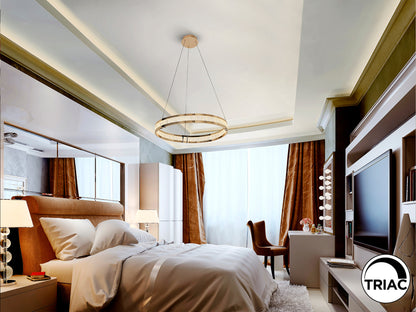 Lámpara de techo Lorian de Schuller con aro dorado, cristal y LED integrado, diseño moderno regulable para comedor o salón. Modelo 227384.