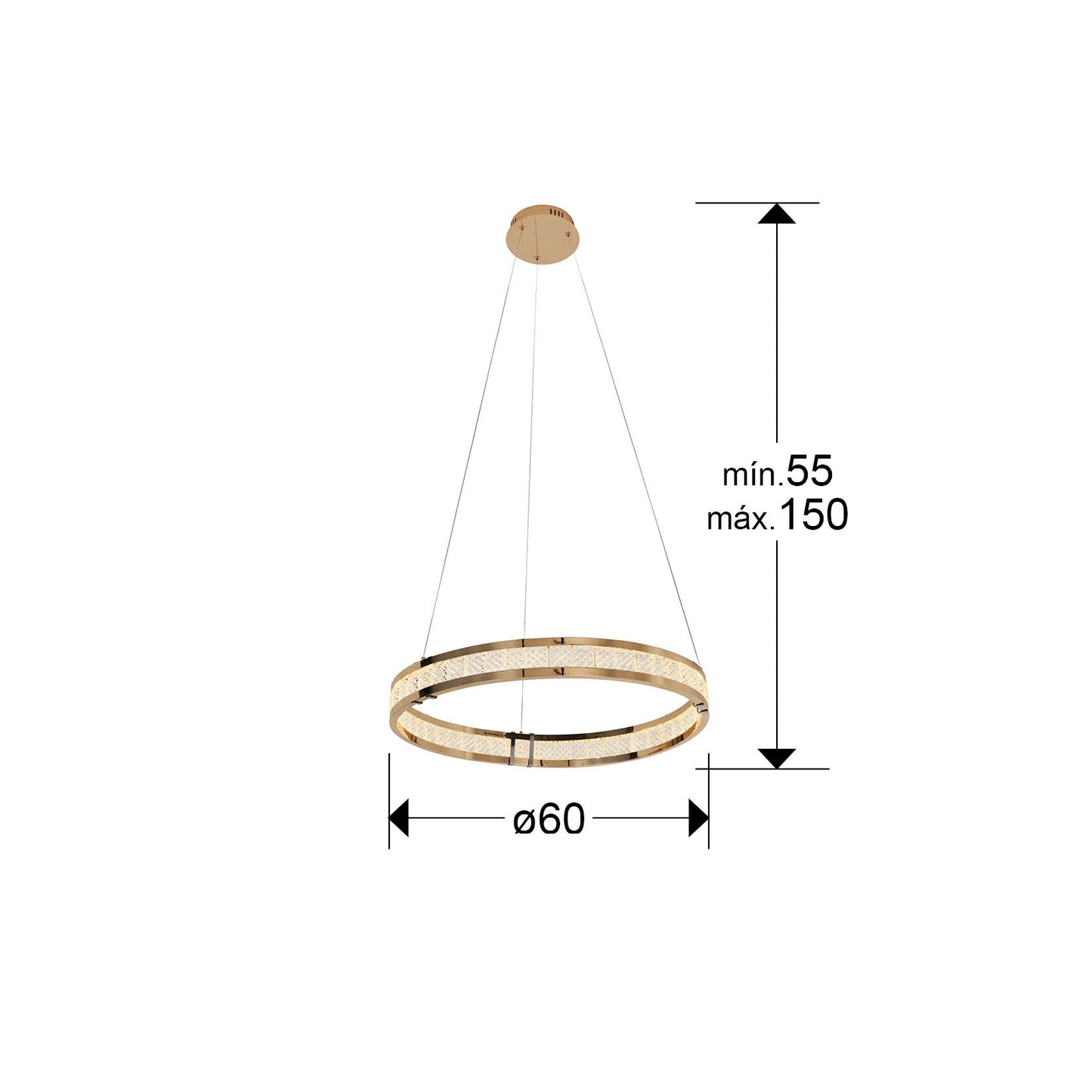 Medidas de Lámpara de techo Lorian con 1 aro dorado, brillo LED integrado y regulable, ideal para comedor o salón moderno de Schuller.