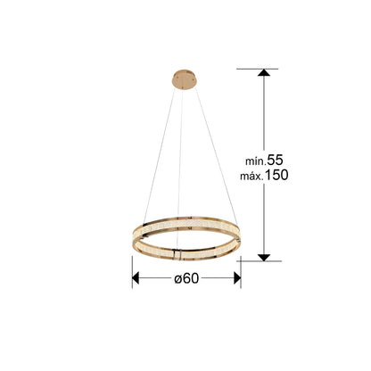 Medidas de Lámpara de techo Lorian con 1 aro dorado, brillo LED integrado y regulable, ideal para comedor o salón moderno de Schuller.