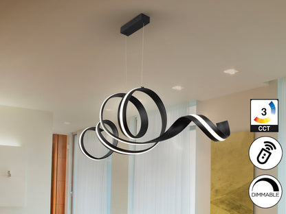 Lámpara de techo AMARA negro mate Schuller, diseño moderno LED dimmable regulable altura para comedor o salón.