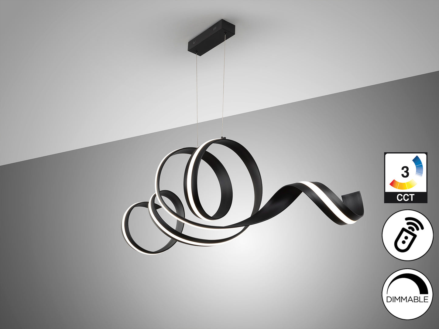 Lámpara de techo AMARA negro mate Schuller, diseño moderno en acero, LED dimmable y altura regulable para comedor y salón.