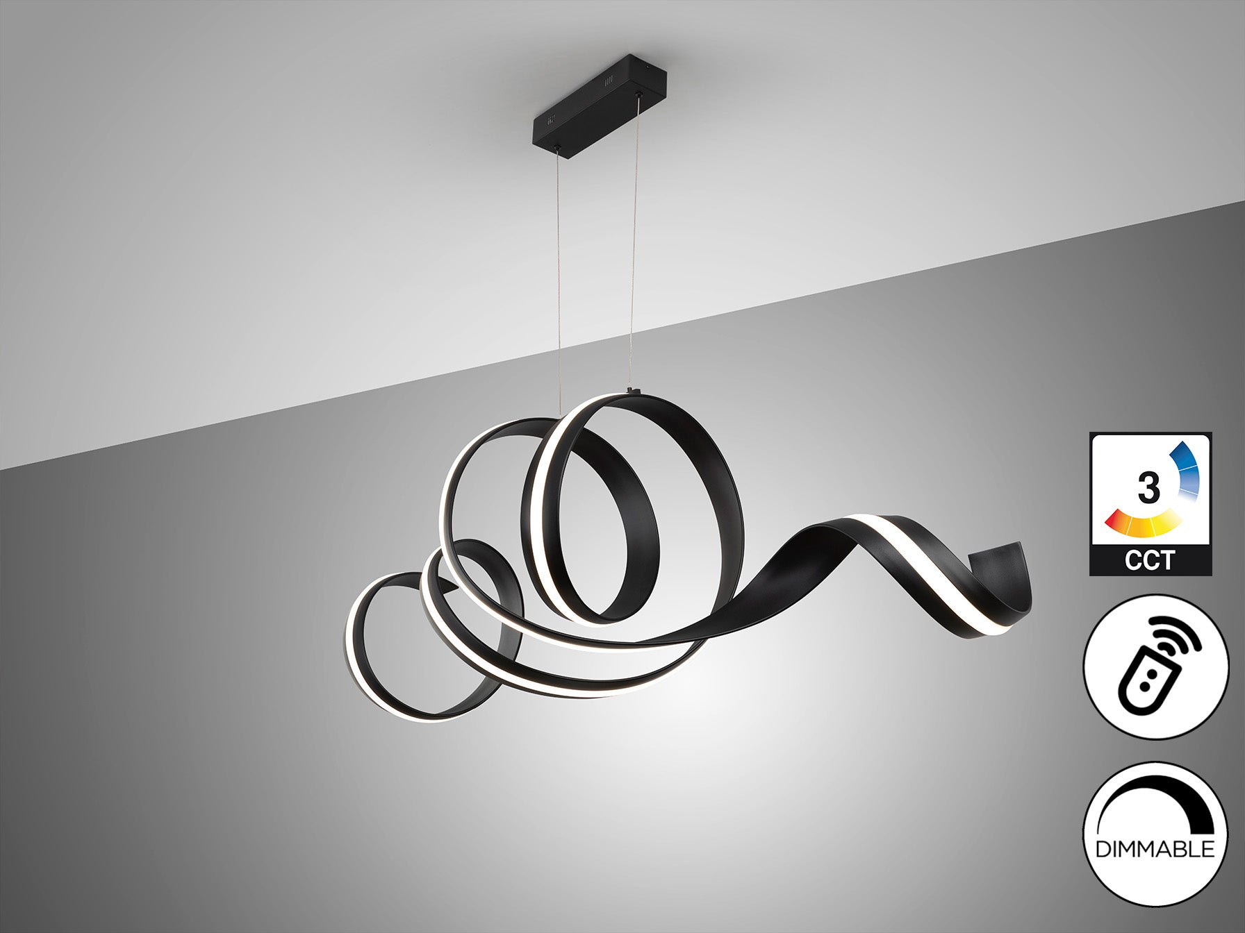 Lámpara de techo AMARA negro mate Schuller, diseño moderno en acero, LED dimmable y altura regulable para comedor y salón.