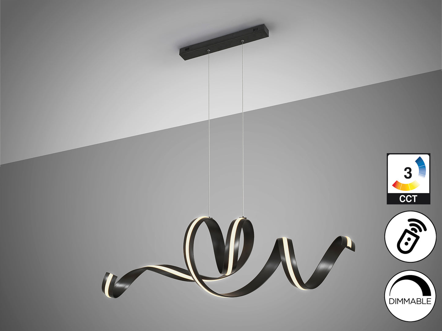 Lámpara de techo AMARA negro mate Schuller, diseño moderno con LED dimmable y altura regulable, ideal para comedor y salón.