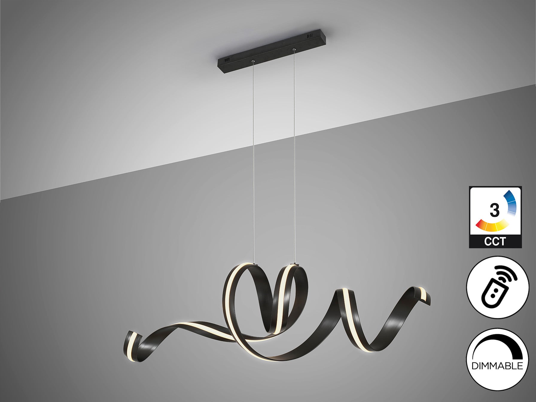 Lámpara de techo AMARA negro mate Schuller, diseño moderno con LED dimmable y altura regulable, ideal para comedor y salón.