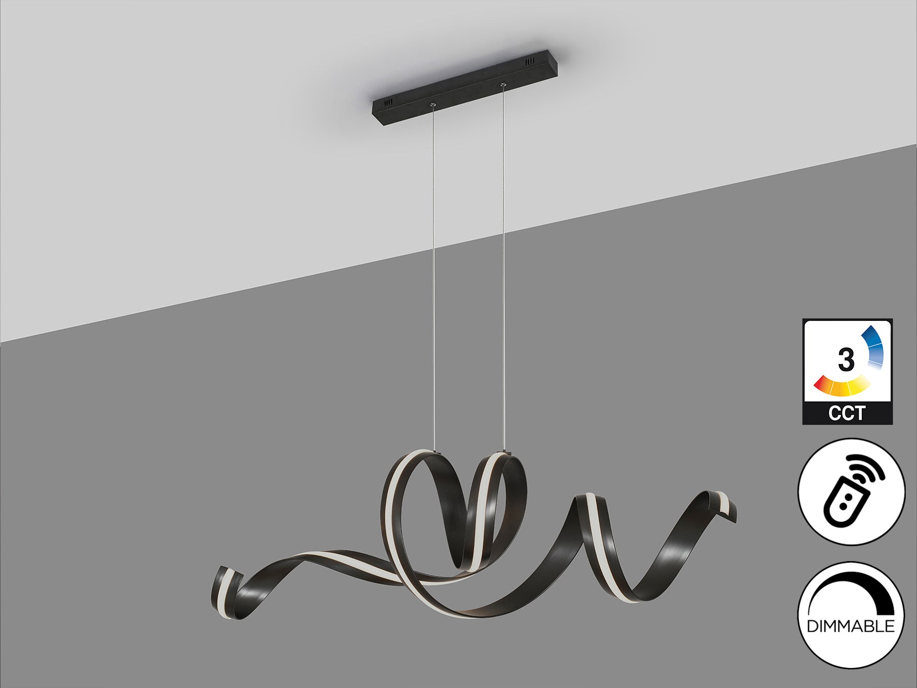 Lámpara de techo AMARA negro mate Schuller, diseño moderno con LED dimmable y altura regulable, ideal para comedor y salón.