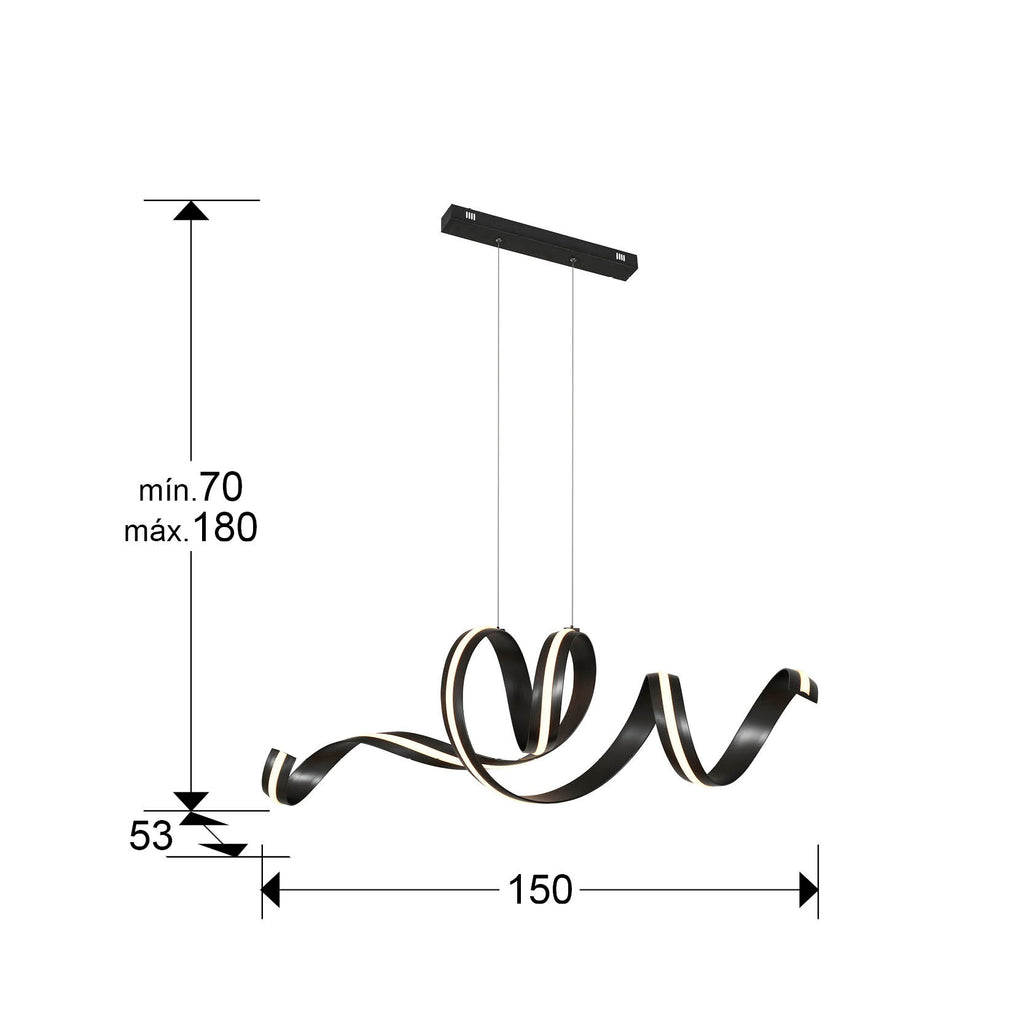 Medidas de Lámpara de techo AMARA negro mate Schuller, diseño moderno en acero, LED dimmable y regulable en altura, ideal para comedor o salón. Modelo 227438.