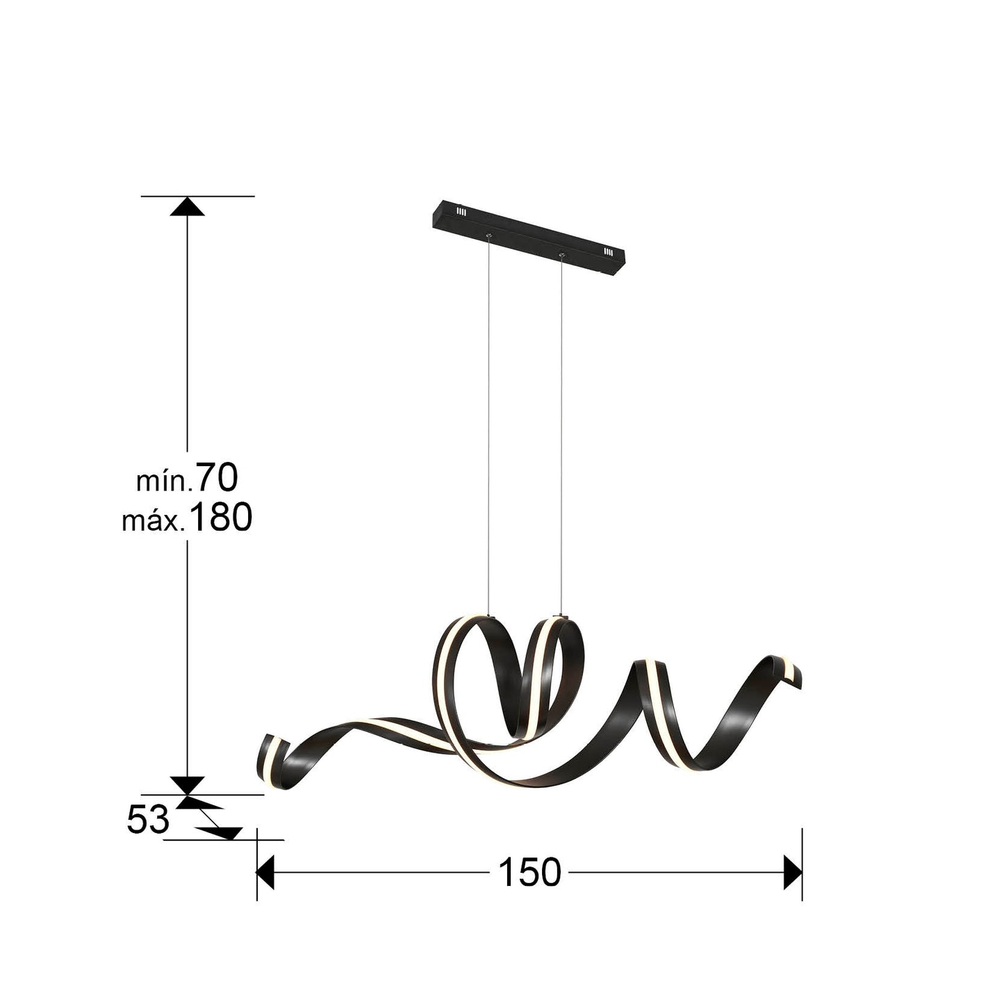 Medidas de Lámpara de techo AMARA negro mate Schuller, diseño moderno en acero, LED dimmable y regulable en altura, ideal para comedor o salón. Modelo 227438.