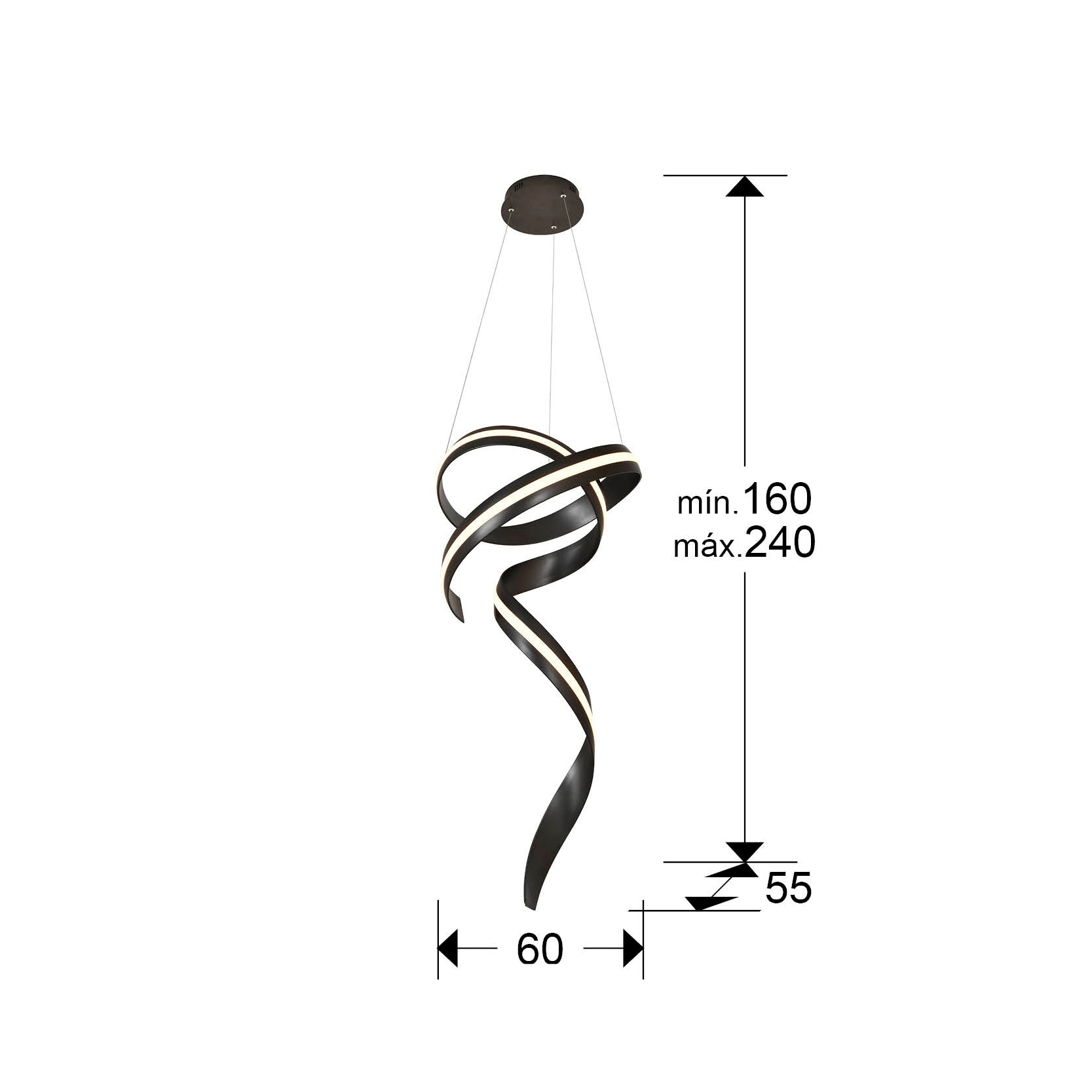 Medidas de Lámpara de techo Amara vertical negro mate Schuller, diseño moderno con iluminación LED para comedor y salón.