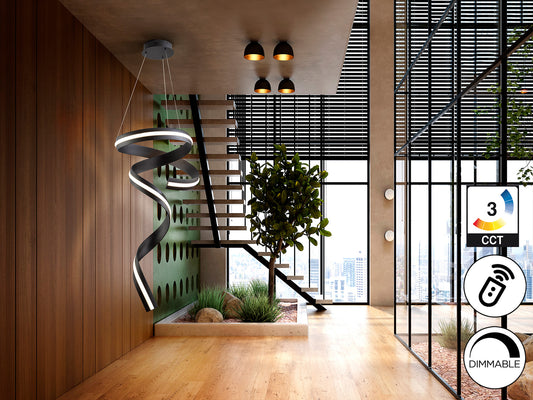 Lámpara de techo Amara vertical negro mate Schuller, diseño moderno con iluminación LED para comedor y salón.