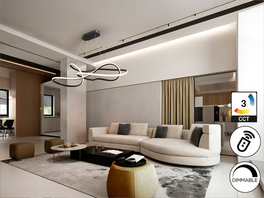 Lámpara de techo Evania grande negro mate Schuller con LED integrado, regulable en altura y dimmable, ideal para comedor o salón moderno.