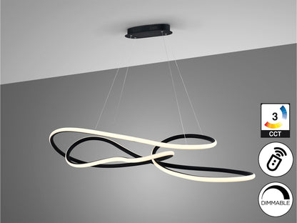 Lámpara de techo Evania grande en negro mate de Schuller, con LED integrado, dimmable y regulable en altura, ideal para comedor o salón moderno.