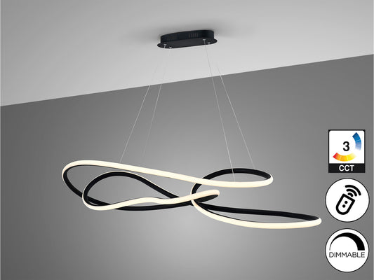 Lámpara de techo Evania grande en negro mate de Schuller, con LED integrado, dimmable y regulable en altura, ideal para comedor o salón moderno.