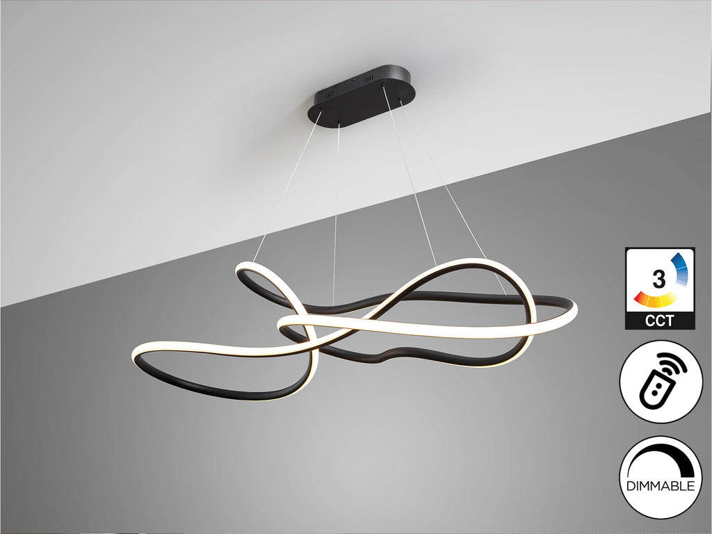 Lámpara de Techo Evania Grande Negro Mate Schuller 227643, LED Integrado, Dimmable y Regulable en Altura para Comedor y Salón Moderno.