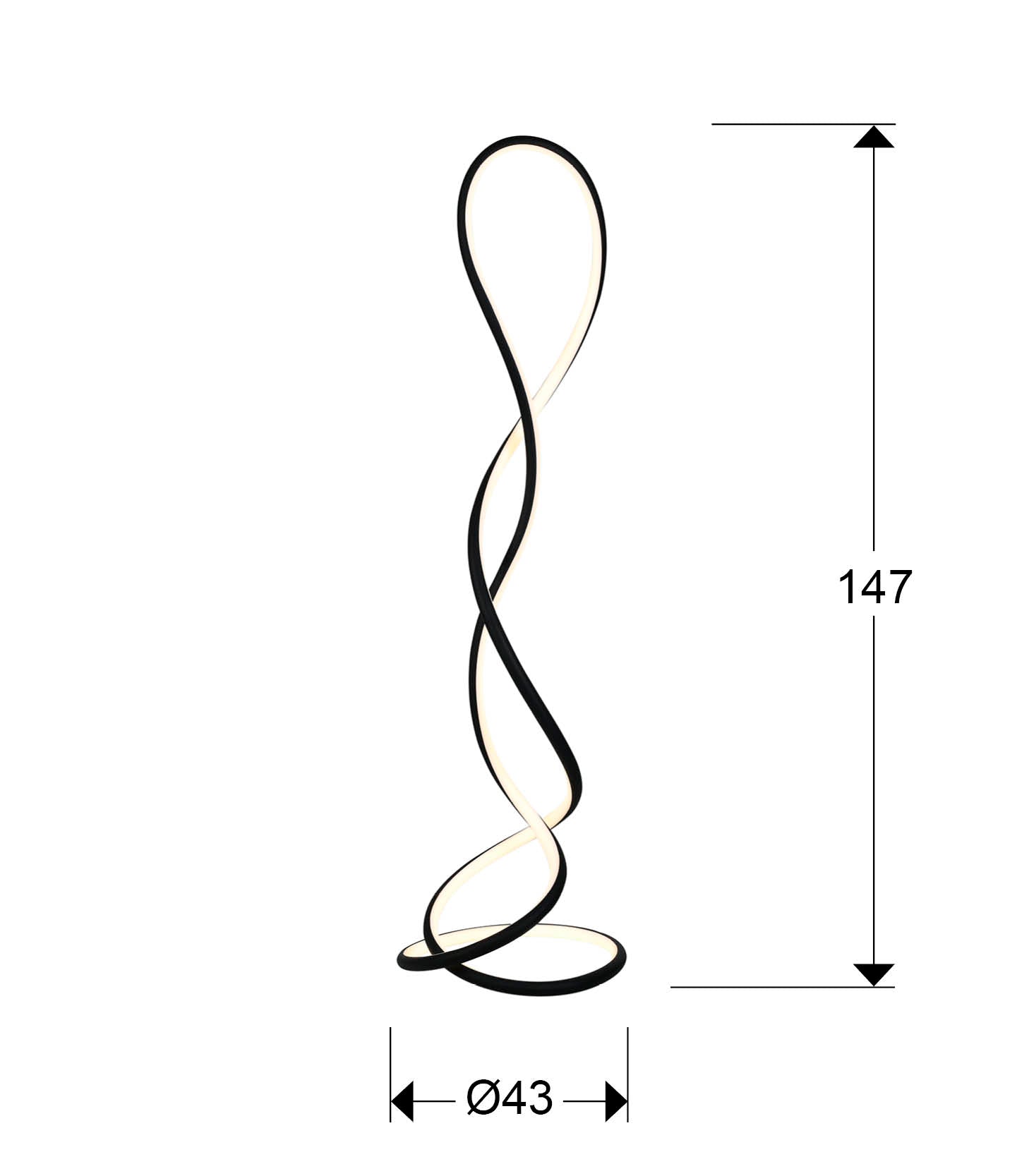 Medidas de Lámpara de pie Evania negro mate Schuller 227766, diseño minimalista moderno con LED integrado y función dimmable para salón.