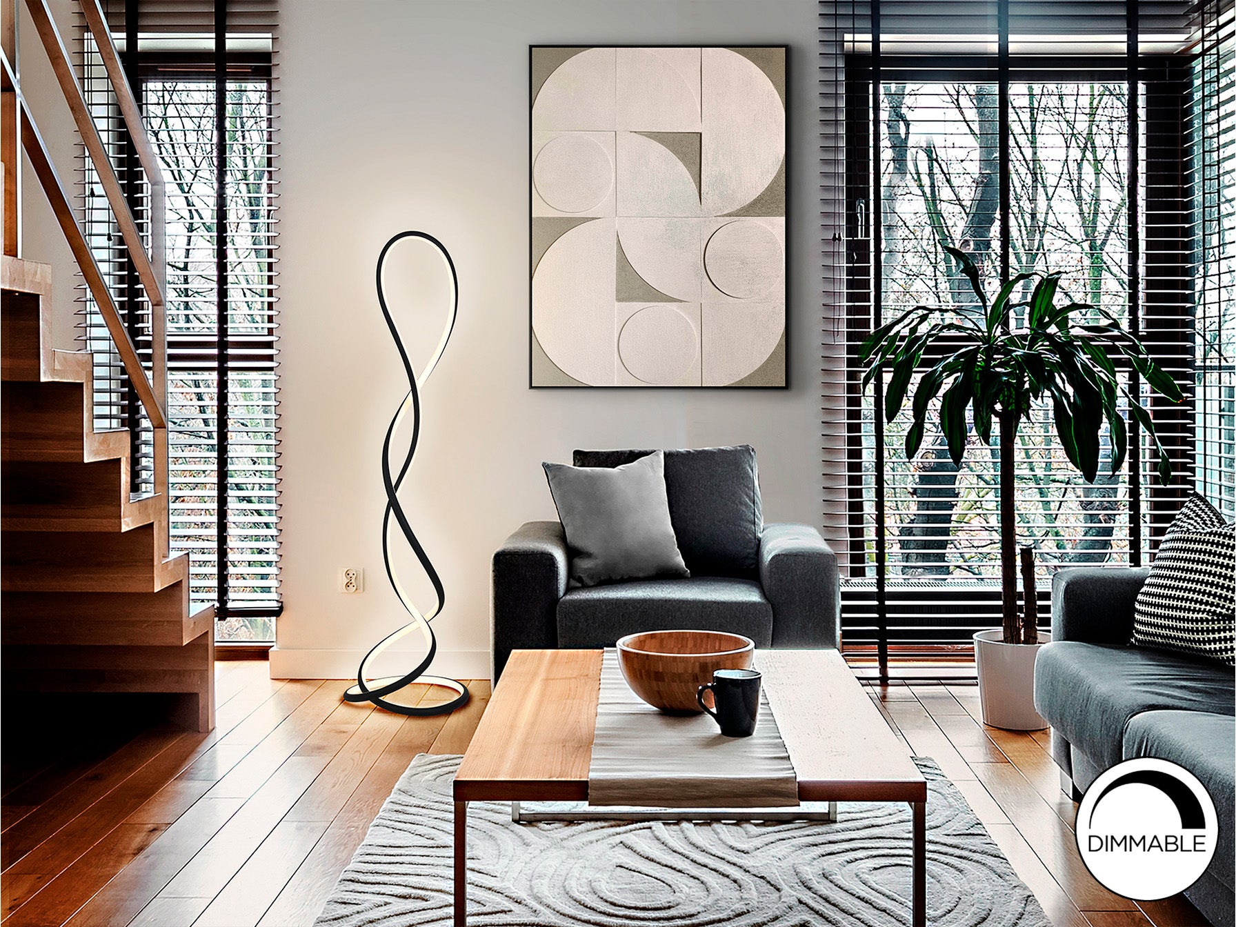 Lámpara de pie Evania negro mate Schuller 227766, diseño minimalista moderno, LED integrado, dimmable.