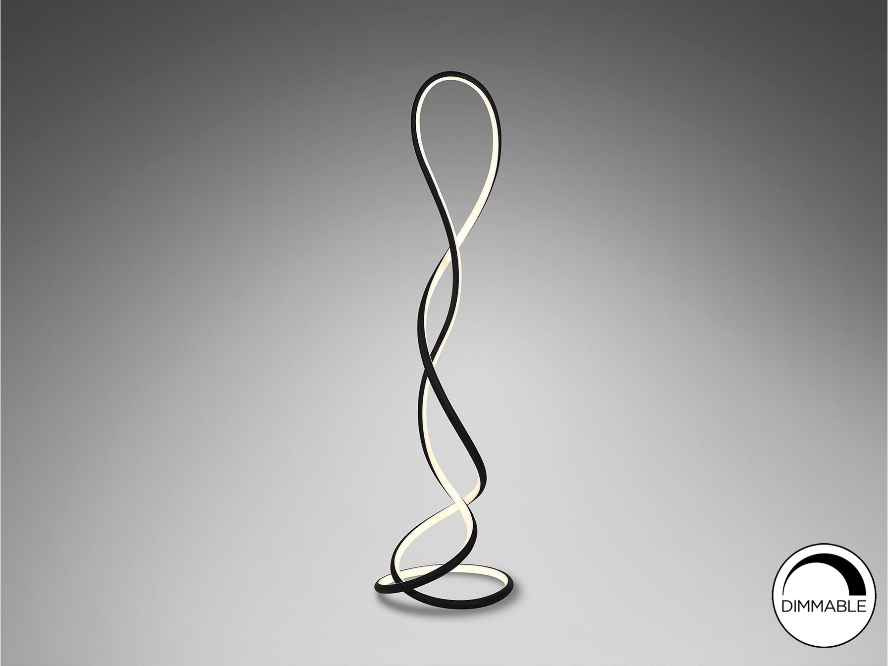 Lámpara de pie Evania negro mate Schuller con LED integrado y dimmable, diseño minimalista moderno.