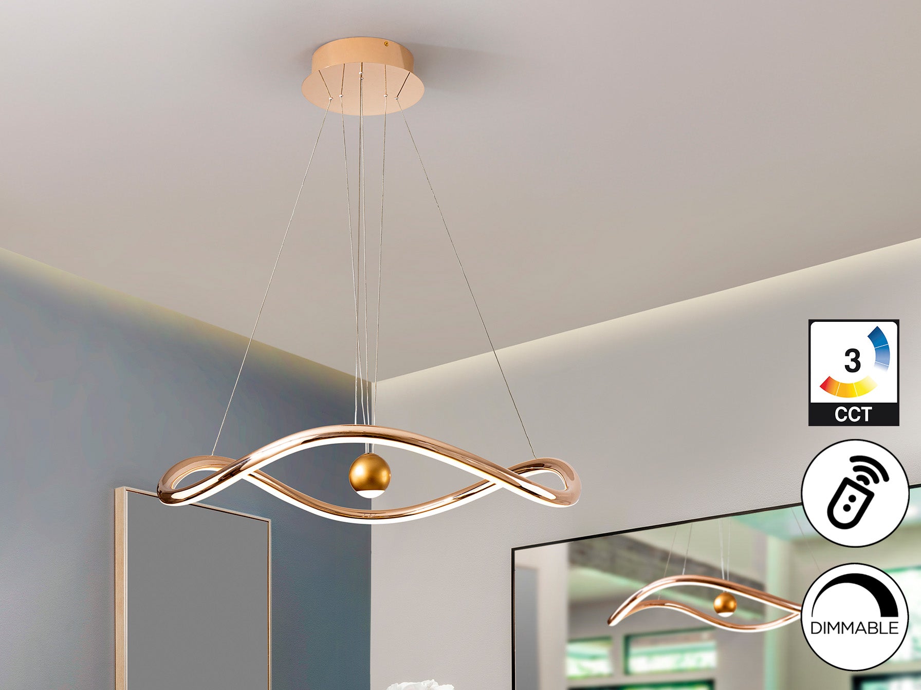 Lámpara de techo Romina Dorado con brillo LED integrado, moderna y regulable, de Schuller para comedor y salón.