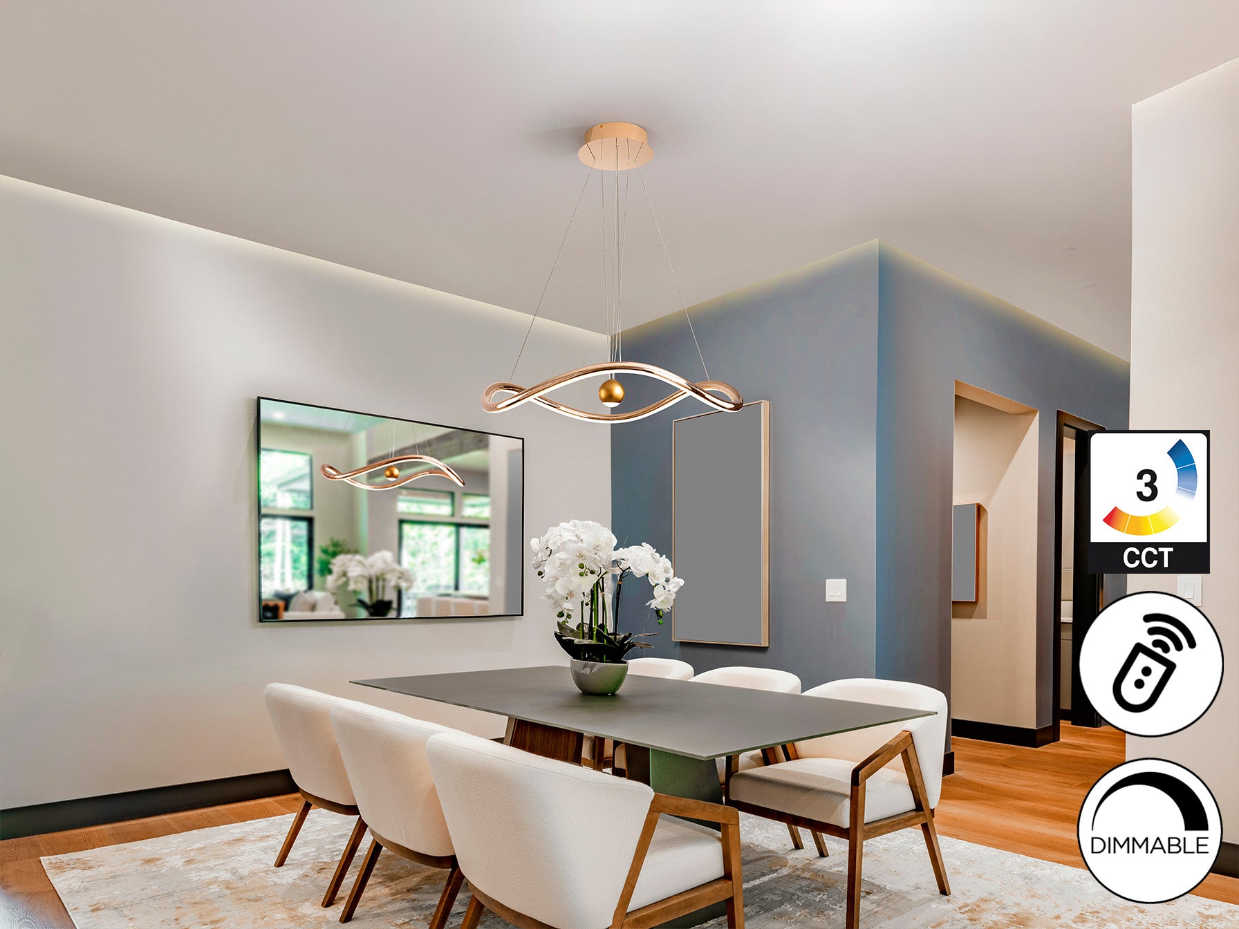 Lámpara de techo Romina Dorado Brillo con LED integrado y regulable, estilo glam moderno para comedor o salón de Schuller.