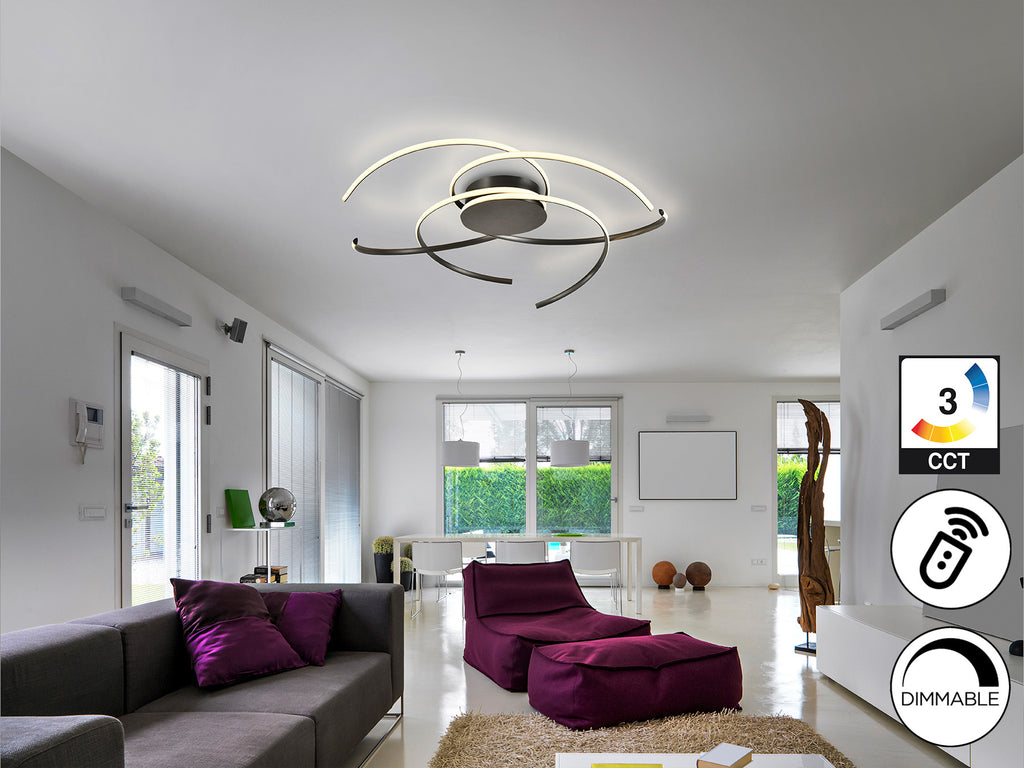 Plafón de techo Cadence negro Schuller, diseño minimalista moderno con LED integrado y gran diámetro.