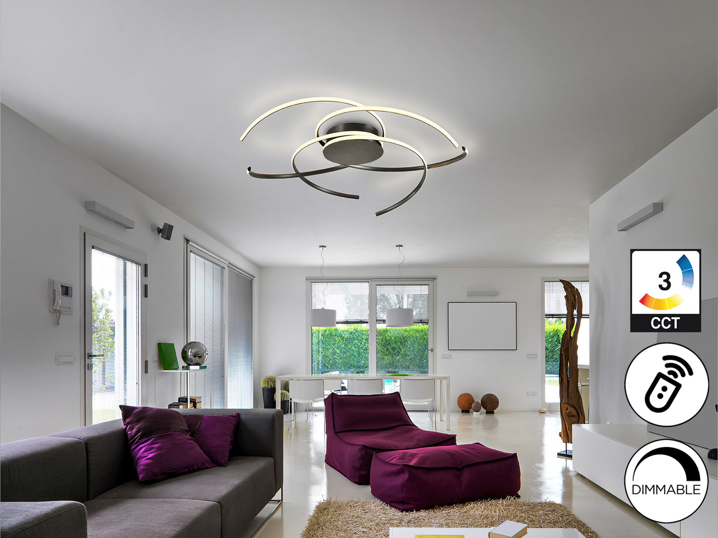 Plafón de techo Cadence negro Schuller, diseño minimalista moderno con LED integrado y gran diámetro.