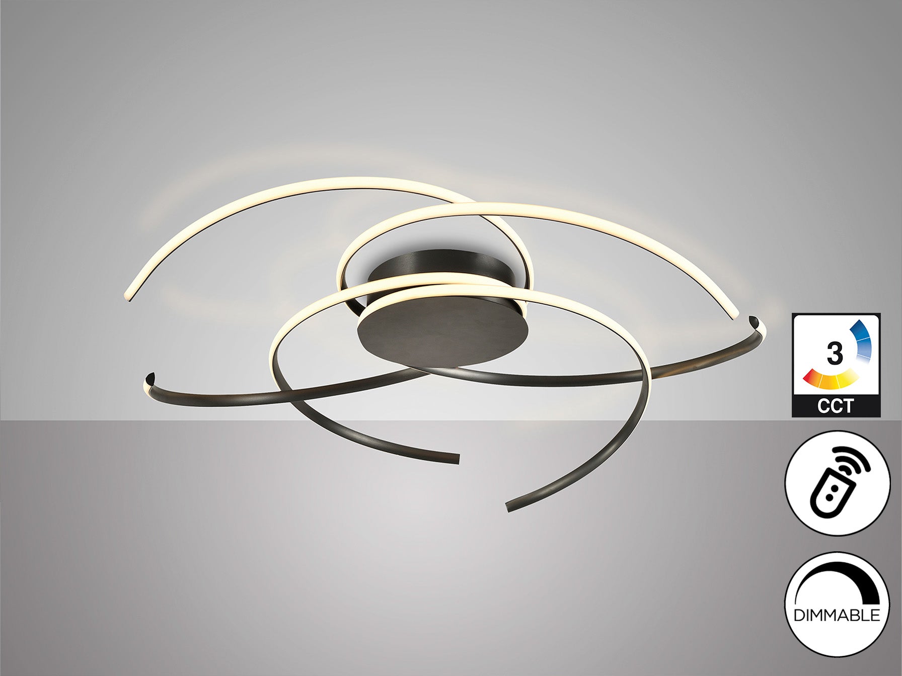 Plafón de Techo Cadence Negro Schuller, diseño minimalista moderno con LED integrado regulable, gran diámetro para comedor o salón. Modelo 228176.