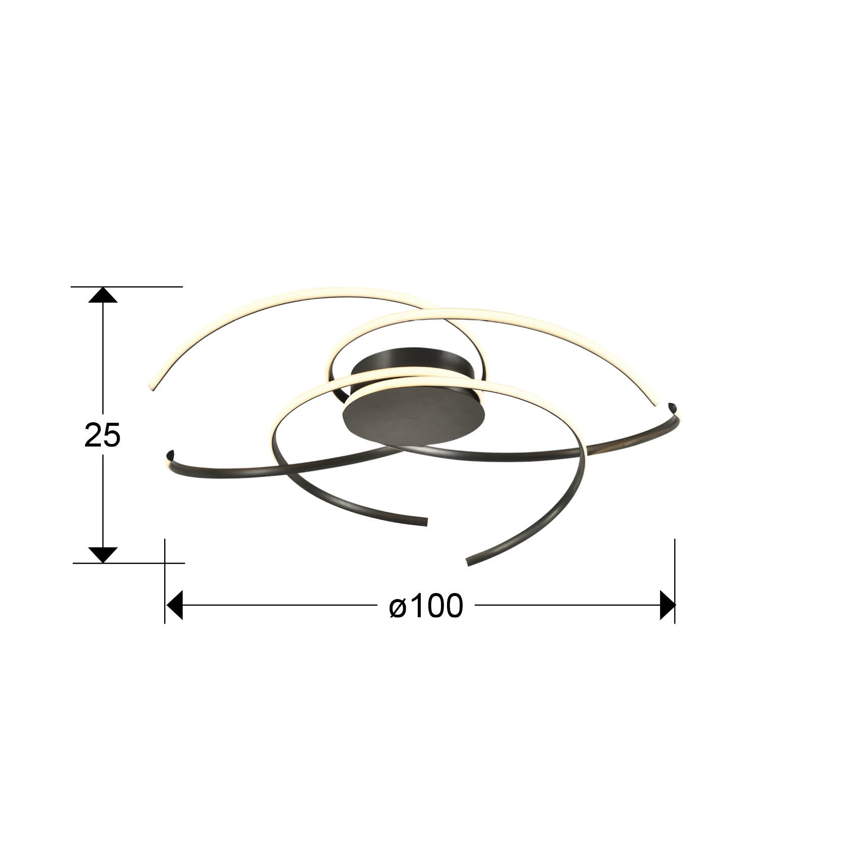 Medidas de Plafón de techo Cadence gran diámetro negro Schuller 228176, LED integrado regulable, diseño moderno minimalista para comedor y salón.