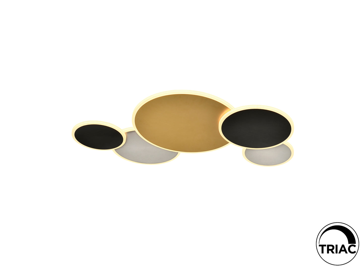 Plafón de Techo Umbra Gran en Oro, Negro y Blanco de Schuller, diseño moderno con LED dimmable para Comedor o Dormitorio.