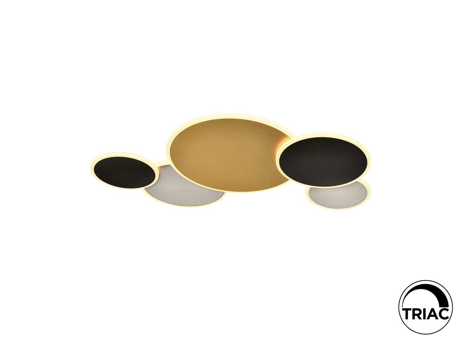 Plafón de Techo Umbra Gran en Oro, Negro y Blanco de Schuller, diseño moderno con LED dimmable para Comedor o Dormitorio.