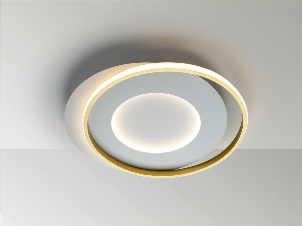 Plafón de Techo LED Limbos Blanco y Oro Schuller 245135, diseño moderno de aluminio y metal para salón.
