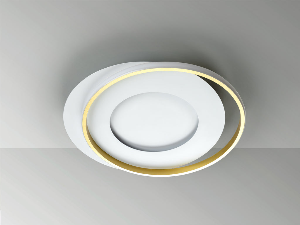 Plafón de Techo Limbos Blanco y Oro Schuller, diseño moderno LED para salón, hecho de aluminio y metal, modelo 245135.