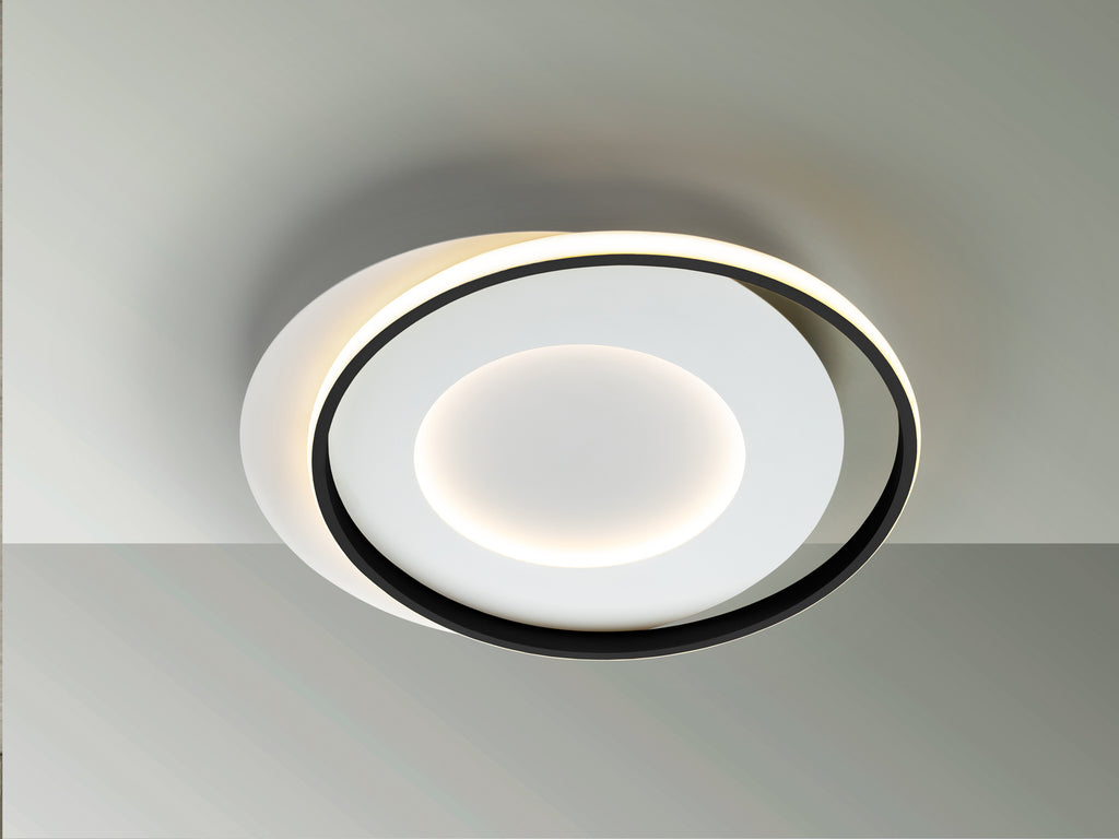 Plafón de techo LIMBOS en blanco y negro de Schuller, diseño minimalista moderno con LED integrado, para salón.