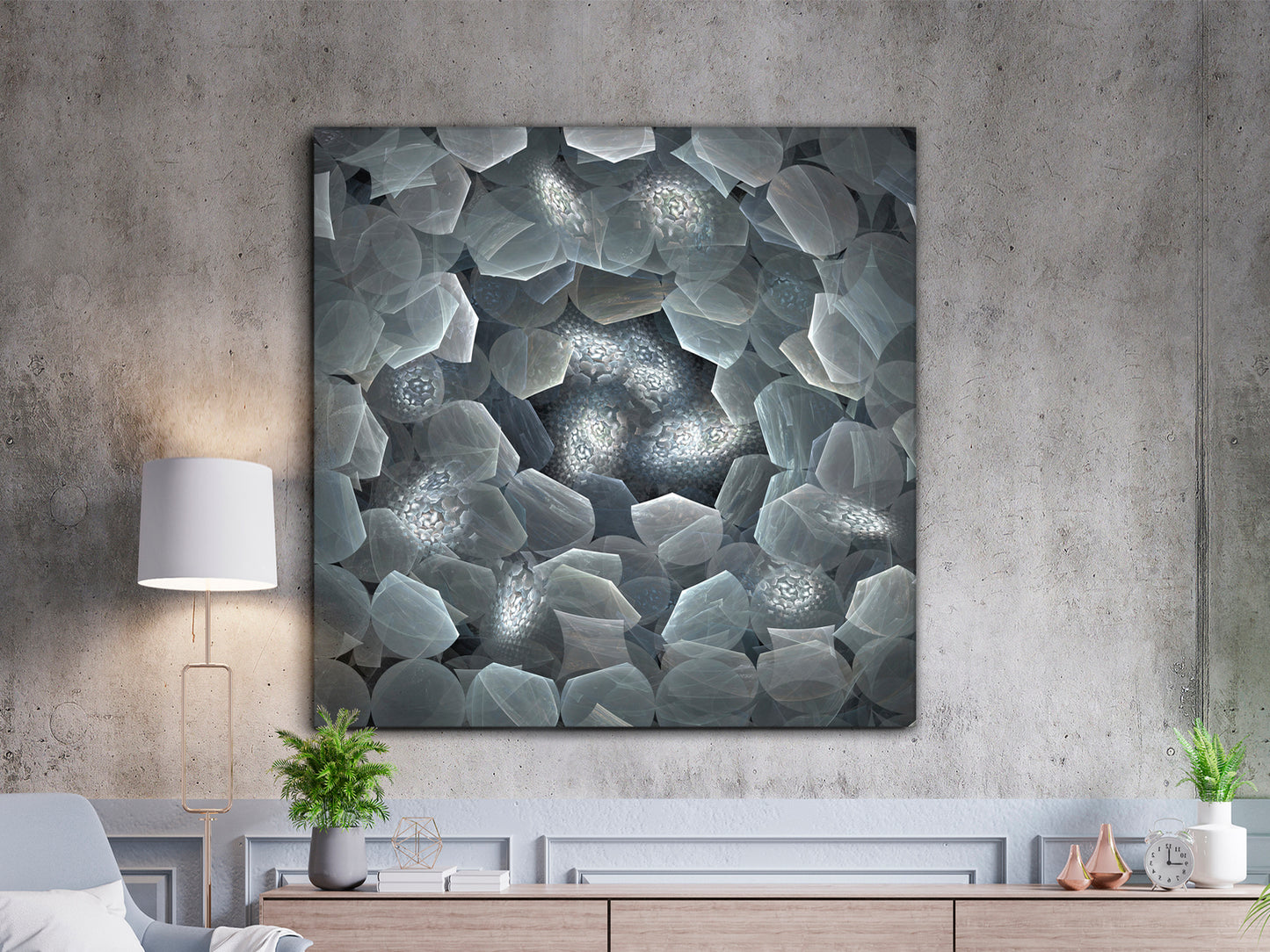 Cuadro decorativo Polaris 120x120 cm multicolor de Schuller, arte de pared moderna con fotografía impresa en cristal templado.