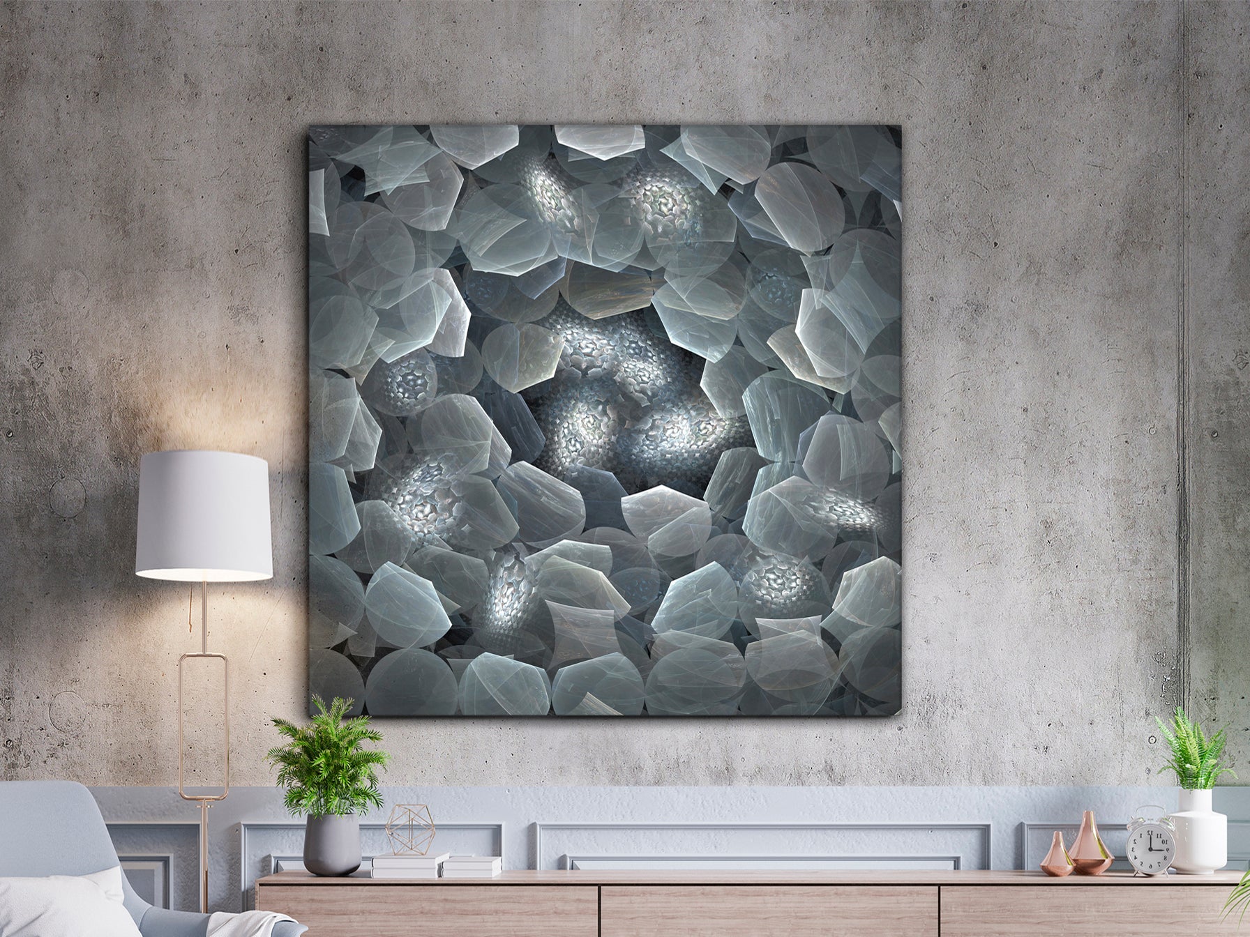 Cuadro decorativo Polaris 120x120 cm multicolor de Schuller, arte de pared moderna con fotografía impresa en cristal templado.