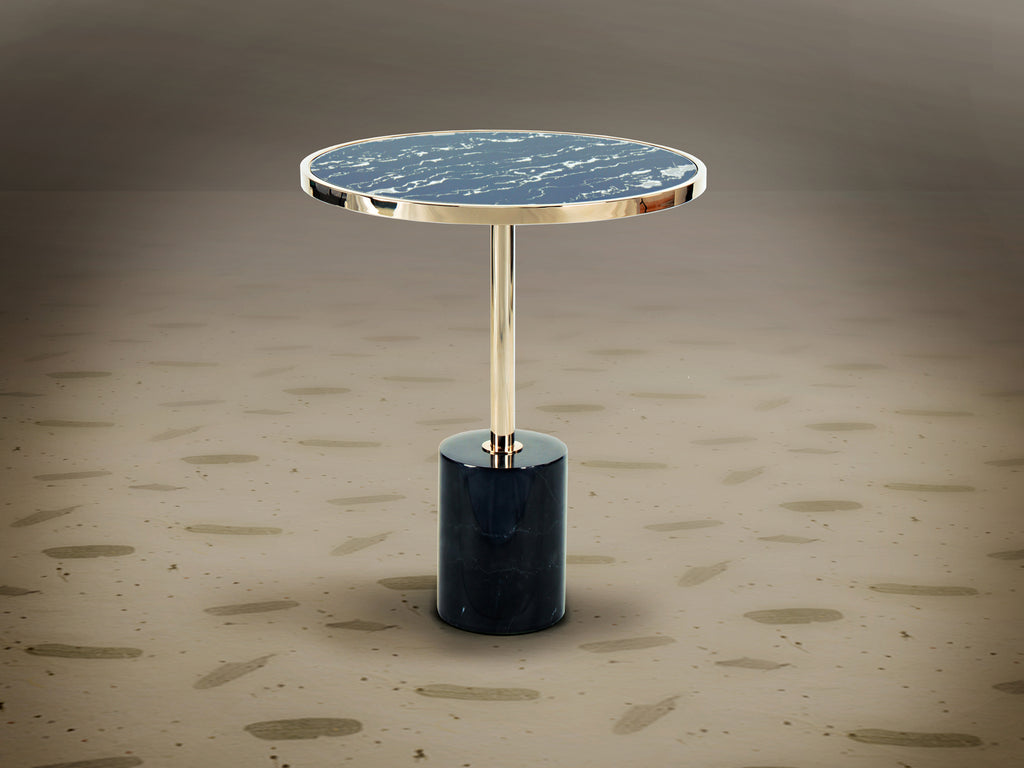 Mesa auxiliar Dekala negro y dorado con mármol y cristal templado, estilo Art Déco y moderno, de Schuller.