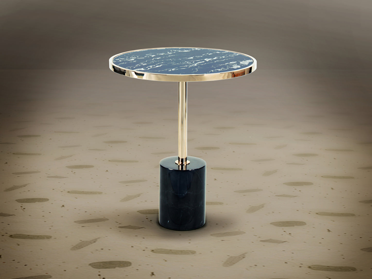 Mesa auxiliar Dekala negro y dorado con mármol y cristal templado, estilo Art Déco y moderno, de Schuller.