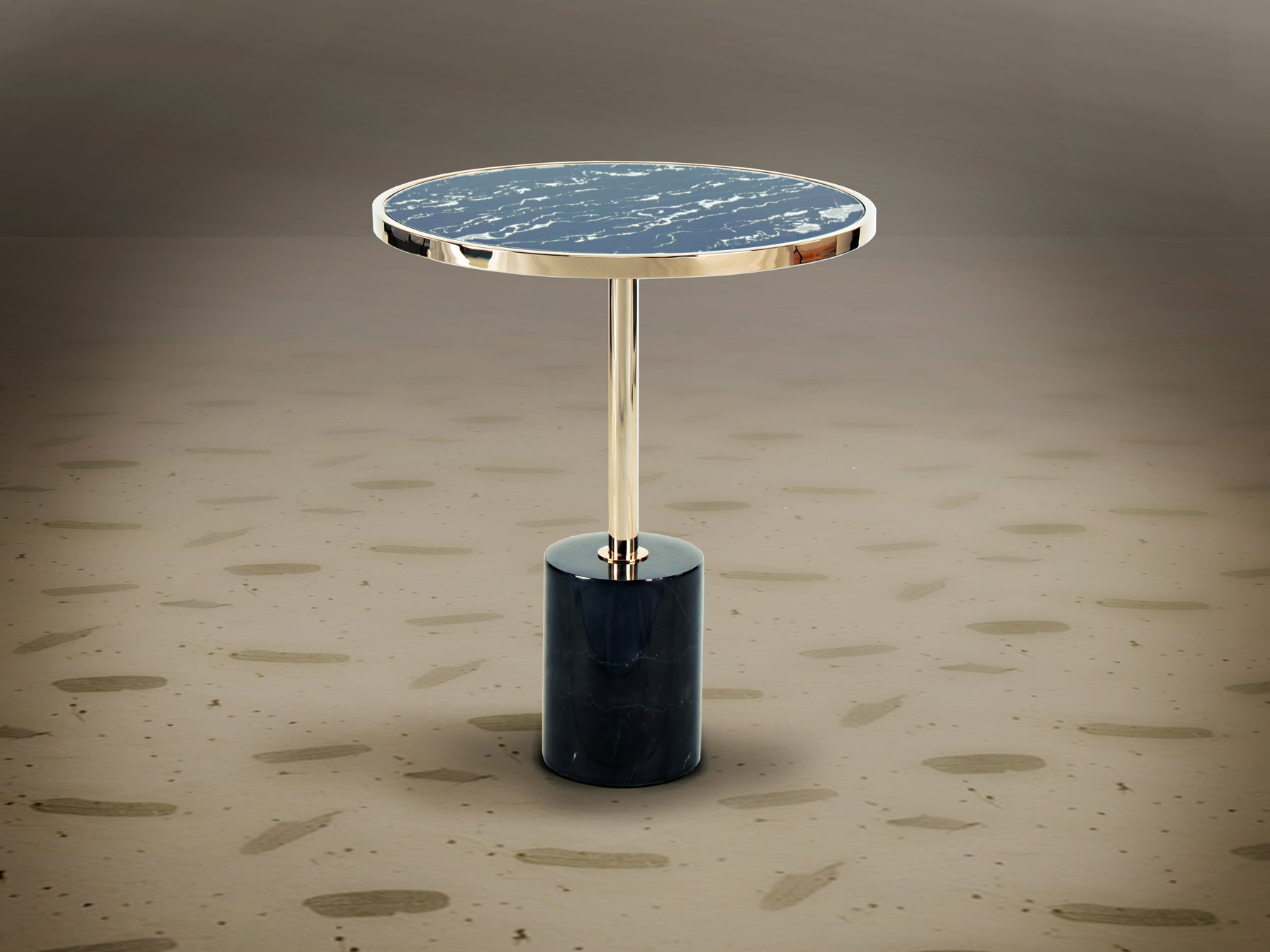 Mesa auxiliar Dekala negro y dorado con mármol y cristal templado, estilo Art Déco y moderno, de Schuller.