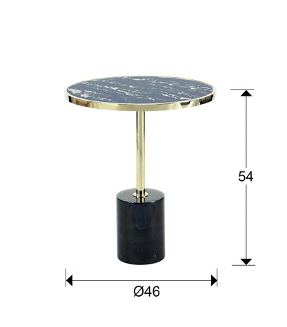 Medidas de Mesa auxiliar Dekala negro y dorado de Schuller, estilo Art Déco y moderno con mármol y cristal templado.