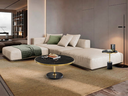 Mesa de Centro Dekala Negro y Oro Ø90 cm Dorado, Diseño Moderno en Acero Inoxidable y Mármol, por Schuller.