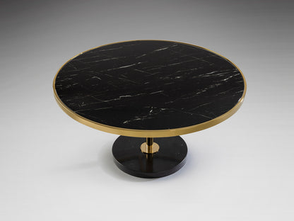 Mesa de Centro Dekala Negro y Oro Ø90 cm, Diseño Moderno en Acero Inoxidable, Cristal Templado y Mármol, de Schuller.
