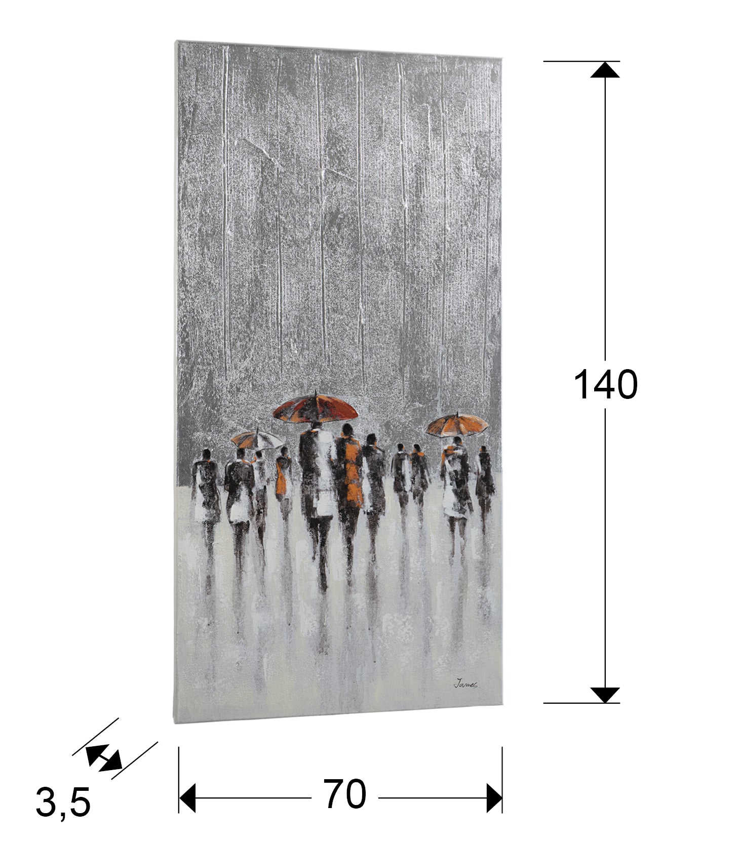 Medidas de Cuadro acrílico abstracto Llueve de Schuller 263474, pintura moderna en lienzo 70x140 para decoración hogar y sala de estar.