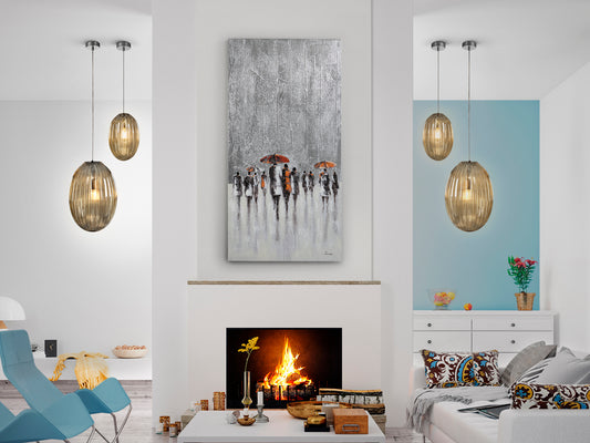 Cuadro acrílico Llueve Schuller 263474, arte abstracto moderno en lienzo 70x140 cm para decoración hogar y sala.