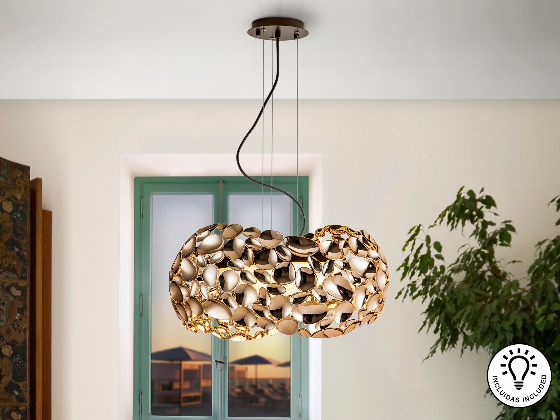 Lámpara de Techo Narisa Oro Rosa y Marrón Schuller, estilo moderno, lámpara colgante para comedor y salón.