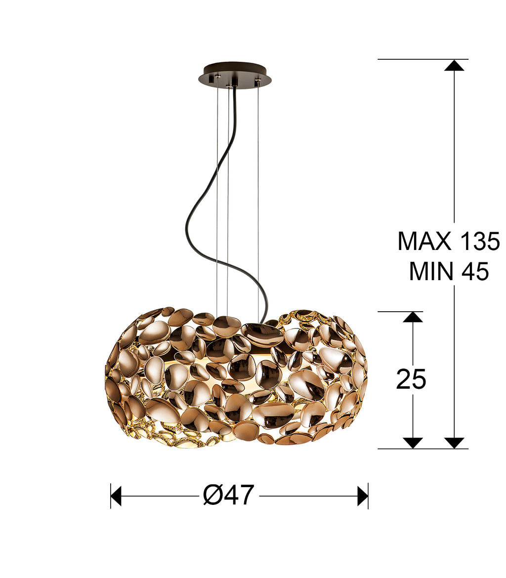 Medidas de Lámpara de Techo Narisa Oro Rosa y Marrón de Schuller, estilo moderno en acrílico y metal, ideal para comedor y salón.