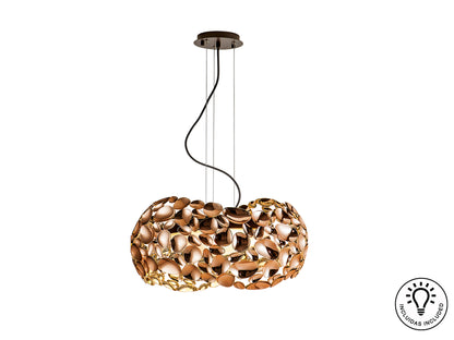 Lámpara de techo Narisa oro rosa y marrón Schuller, lámpara colgante moderna con acrílico y metal para comedor y salón.